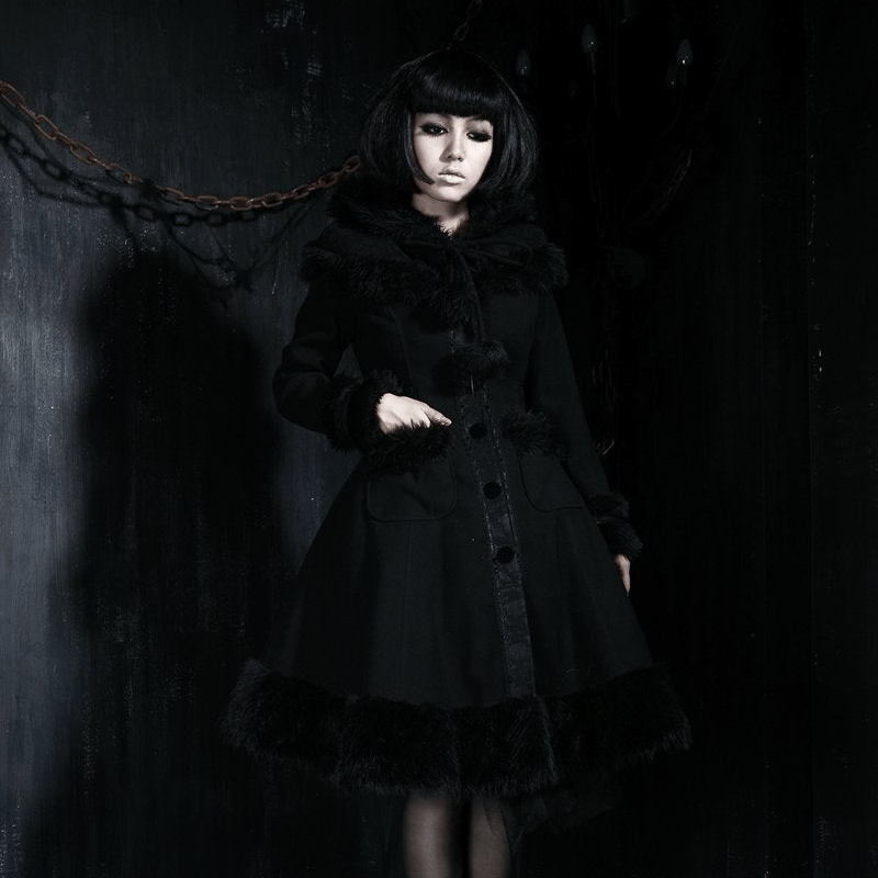 PUNK RAVE Women's Lolita Hooded Bowknot Overcoat