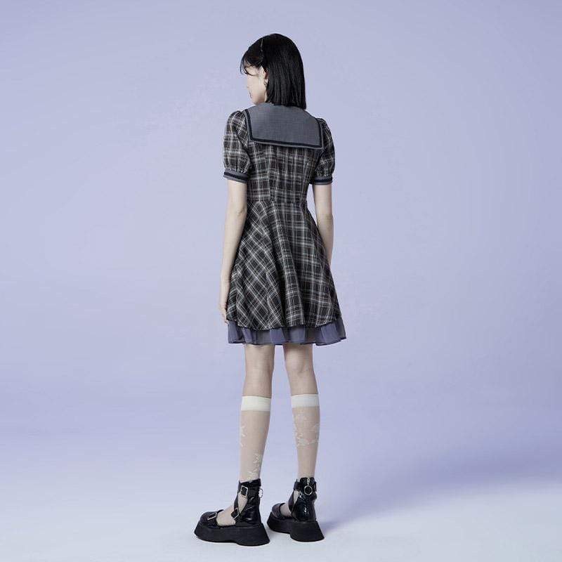 PUNK RAVE Women's Lolita Jk Plaid Dress