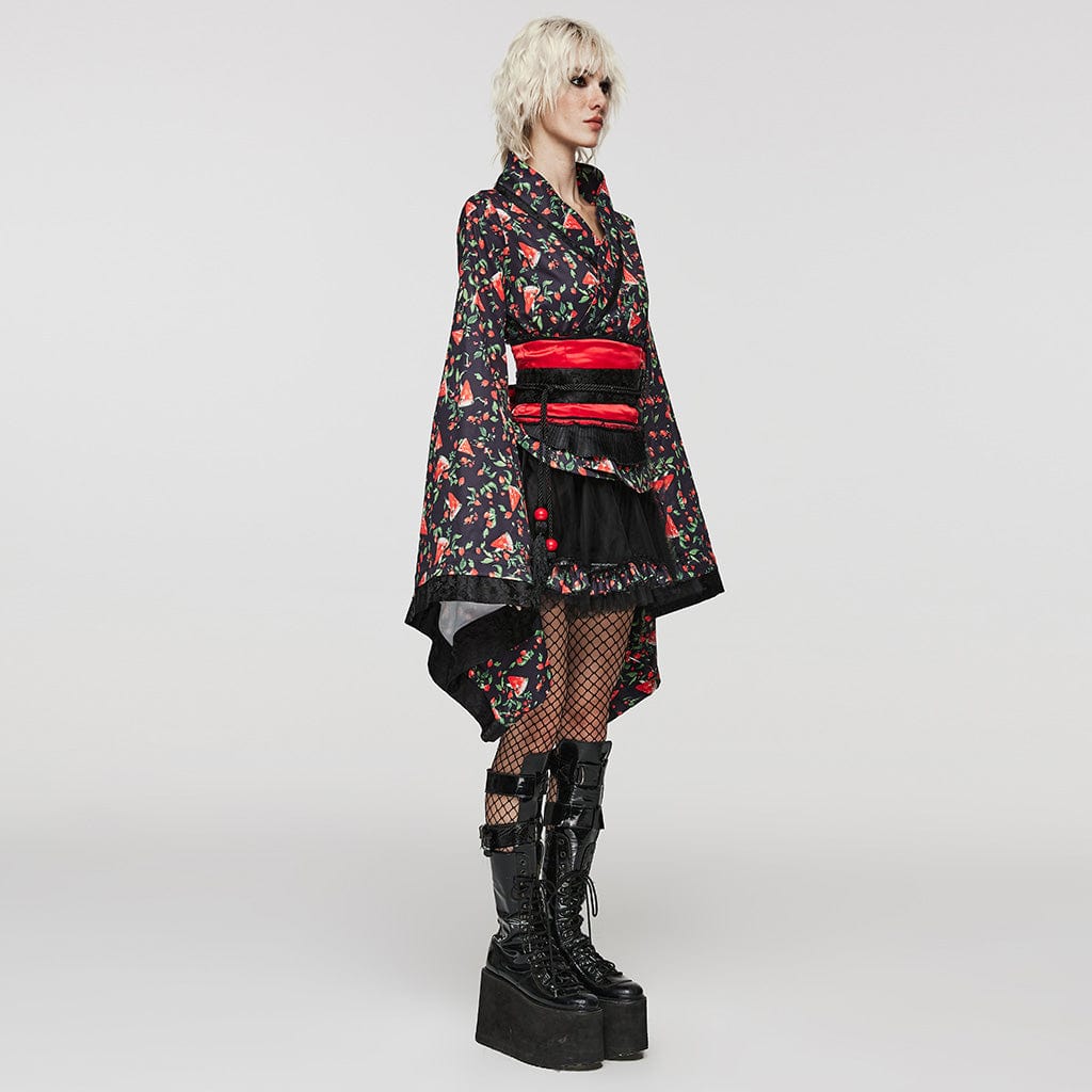 PUNK RAVE Women's Lolita Watermelon Printed Kimono with Skirt