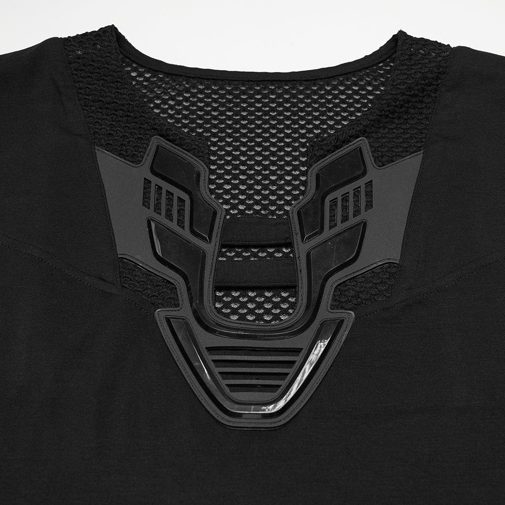 PUNK RAVE Women's Plus Size Cyberpunk Plunging Mesh Splice Tank Top