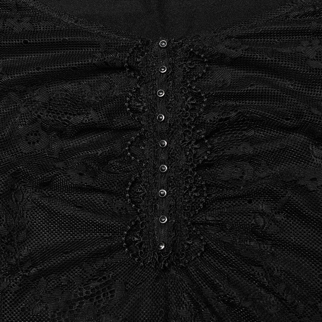 PUNK RAVE Women's Plus Size Gothic Flared Sleeved Lace-up Lace Prom Dress