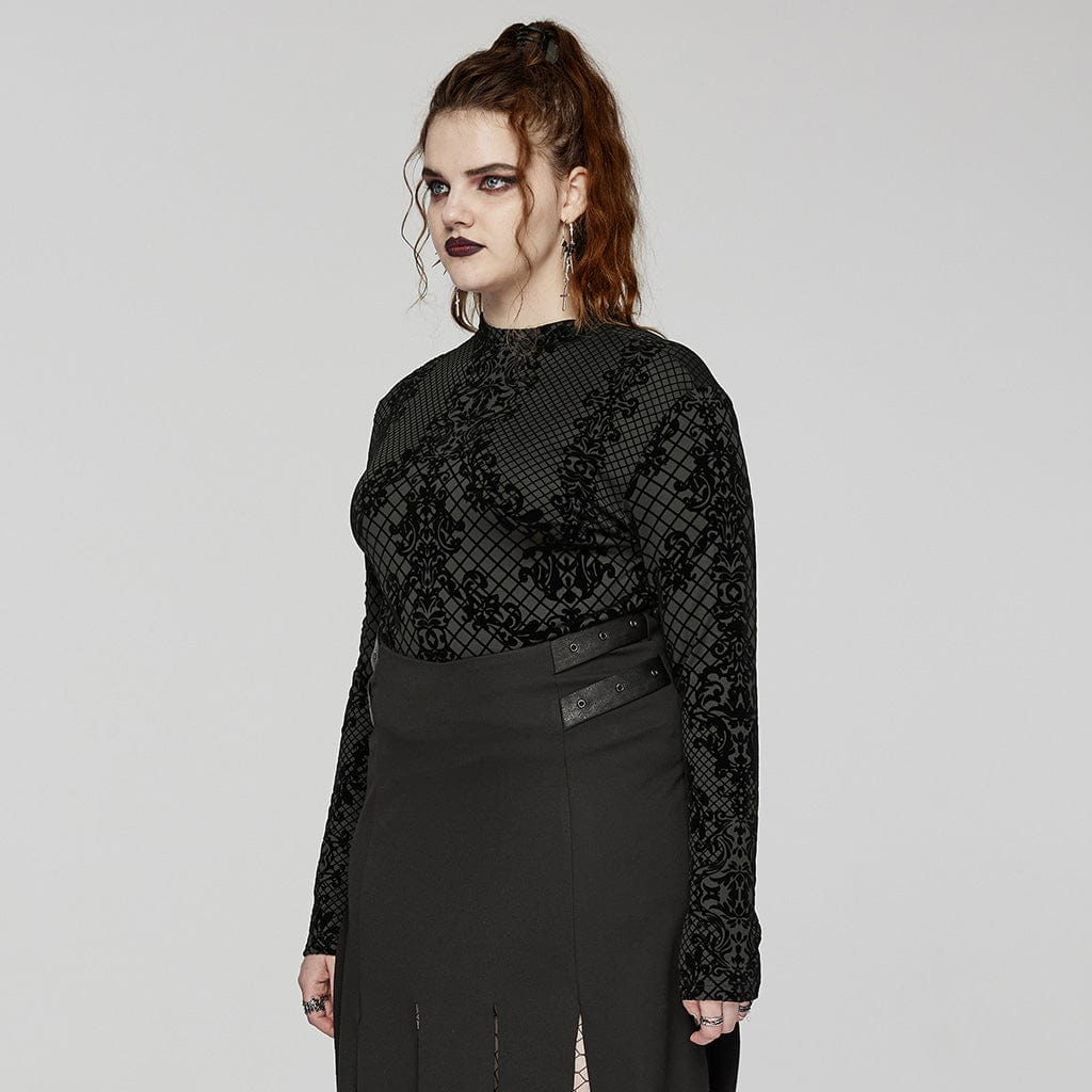 PUNK RAVE Women's Plus Size Gothic Flocking Shirt