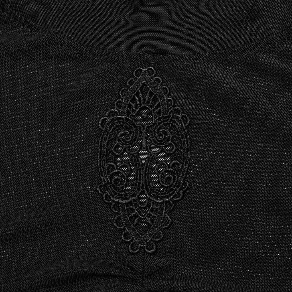 PUNK RAVE Women's Plus Size Gothic Floral Embroidered Pleated Mesh Shirt