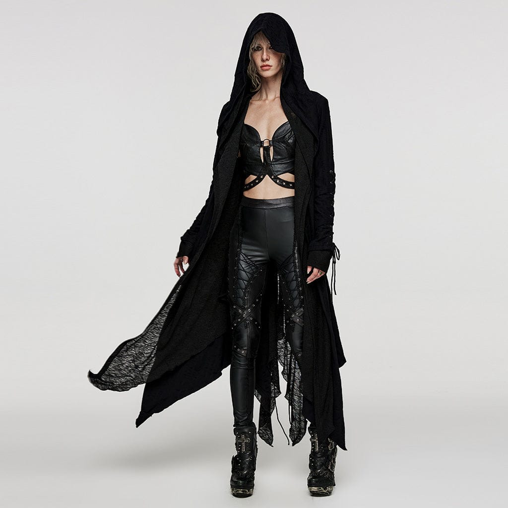 PUNK RAVE Women's Plus Size Gothic Irregular Strappy Distressed Coat