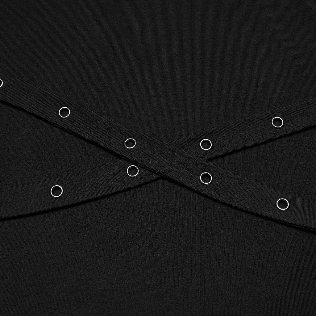 PUNK RAVE Women's Plus Size Gothic Off-the-shoulder Eyelet Strap Shirt