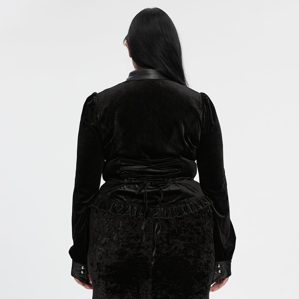 PUNK RAVE Women's Plus Size Gothic Puff Sleeved Gradient Velvet Shirt
