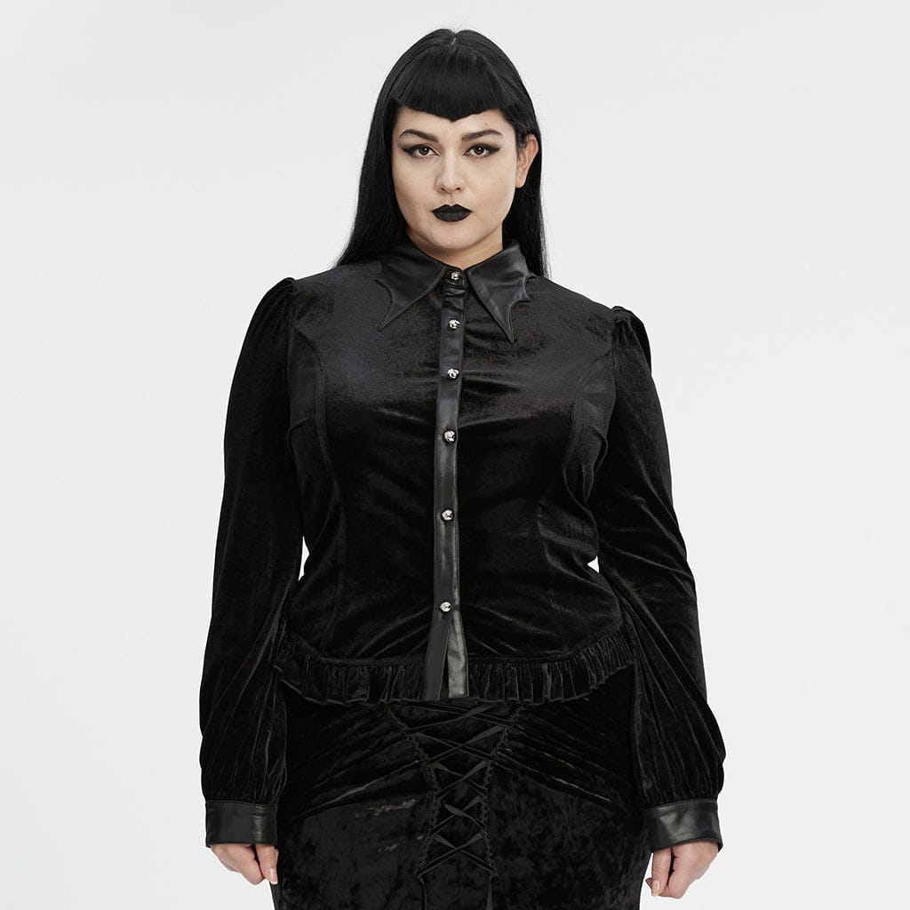 PUNK RAVE Women's Plus Size Gothic Puff Sleeved Gradient Velvet Shirt