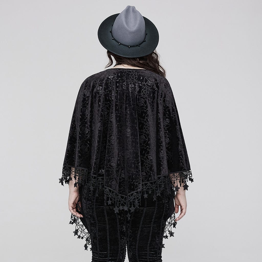 PUNK RAVE Women's Plus Size Gothic Star Tassels Velvet Cape