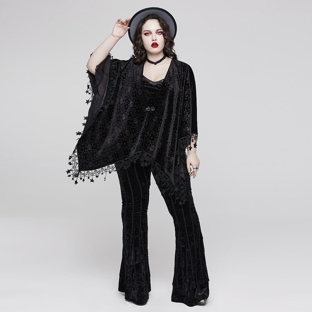 PUNK RAVE Women's Plus Size Gothic Star Tassels Velvet Cape