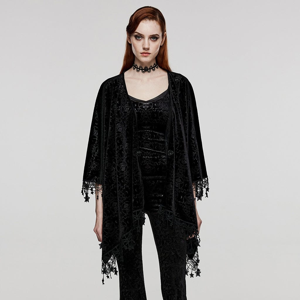 PUNK RAVE Women's Plus Size Gothic Star Tassels Velvet Cape
