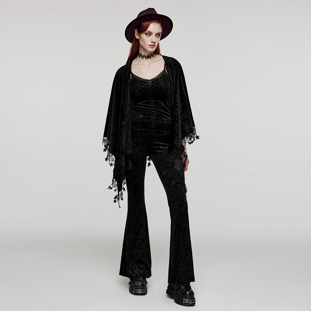 PUNK RAVE Women's Plus Size Gothic Star Tassels Velvet Cape