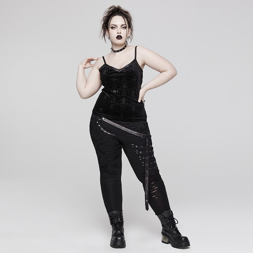 PUNK RAVE Women's Plus Size Gothic Star Velvet Tank Top