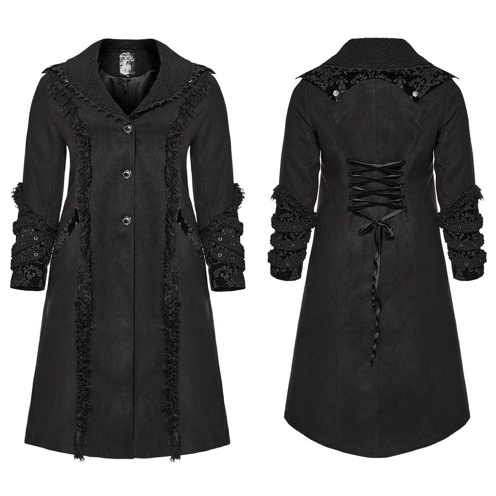 PUNK RAVE Women's Plus Size Gothic Strappy Fluffy Splice Coat