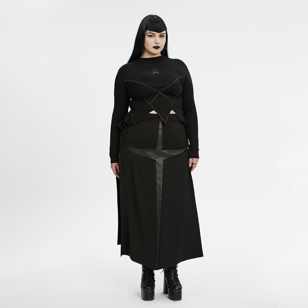 PUNK RAVE Women's Plus Size Punk Irregular Moon Printed Shirt