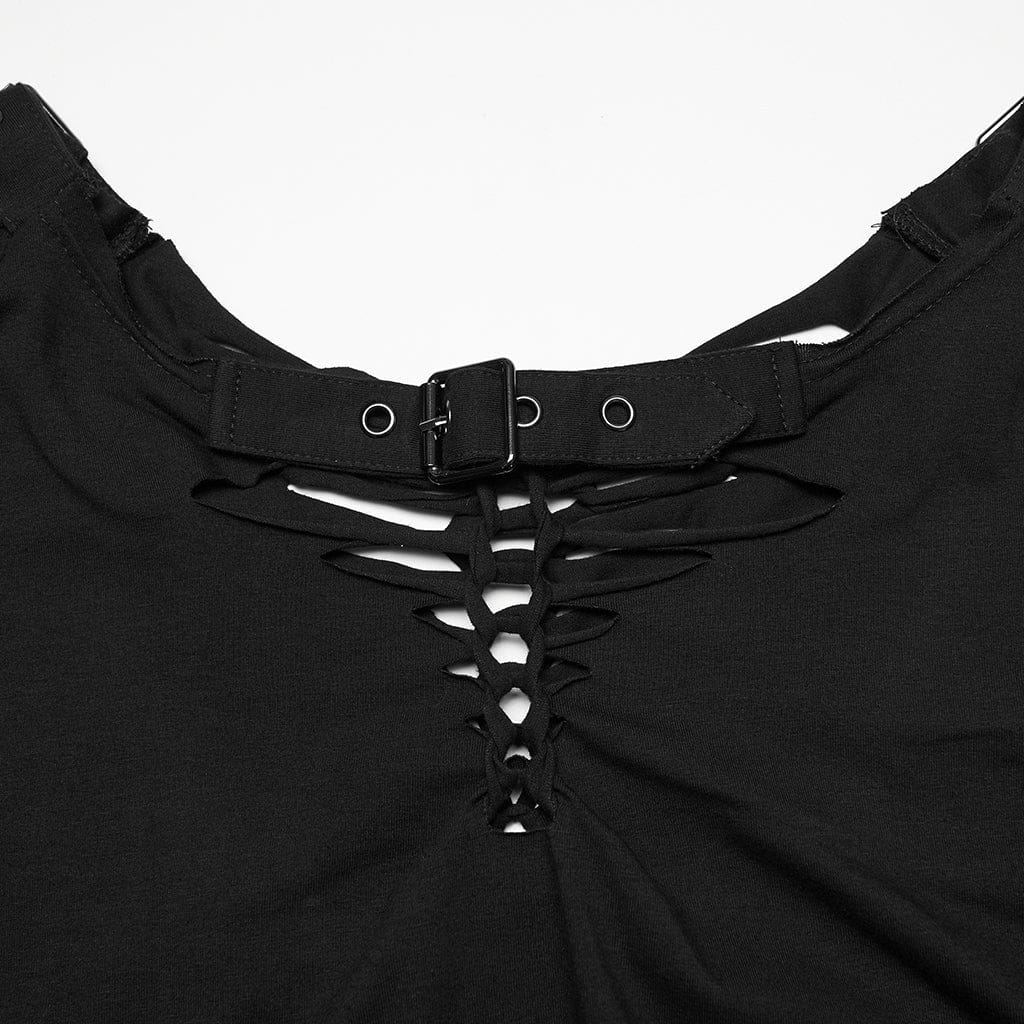 PUNK RAVE Women's Plus Size Punk Ripped Buckle Shirt