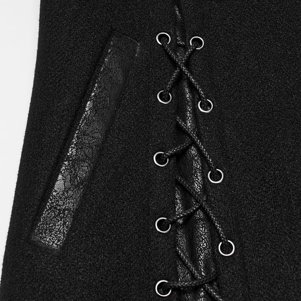 PUNK RAVE Women's Punk Asymmetric Lapel Lace-up Long Jacket