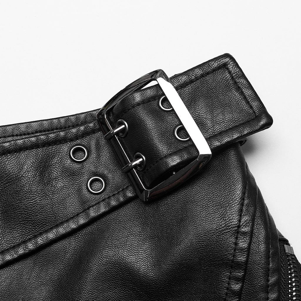 PUNK RAVE Women's Punk Buckle Faux Leather A-line Short Skirt