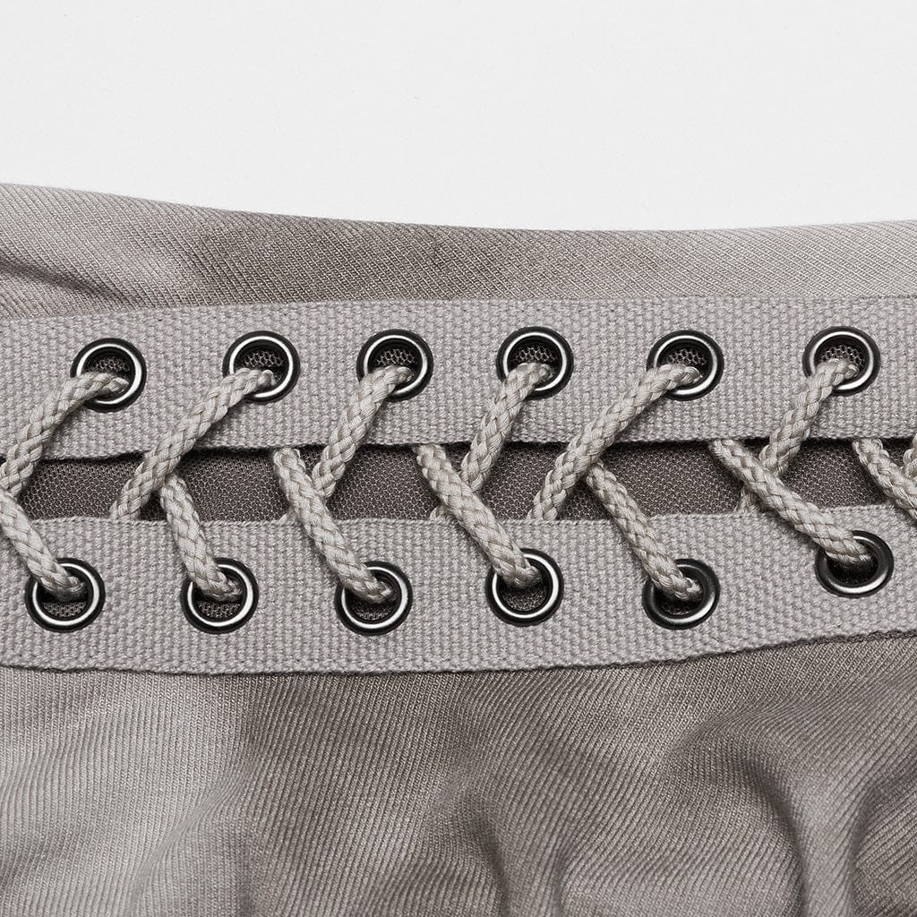 PUNK RAVE Women's Punk Buckle Lace-Up Distressed Slip Dress