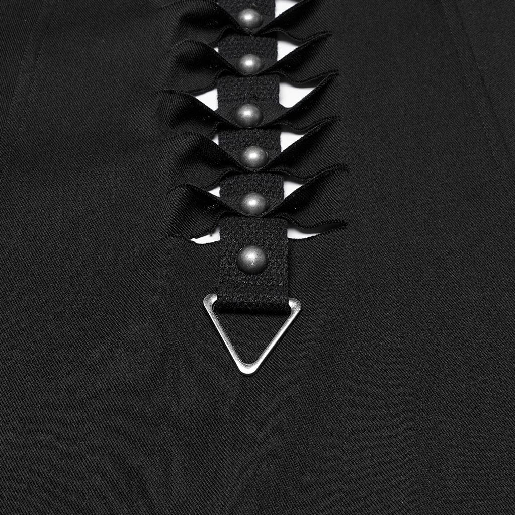 PUNK RAVE Women's Punk Buckle Ripped Coat with Hood