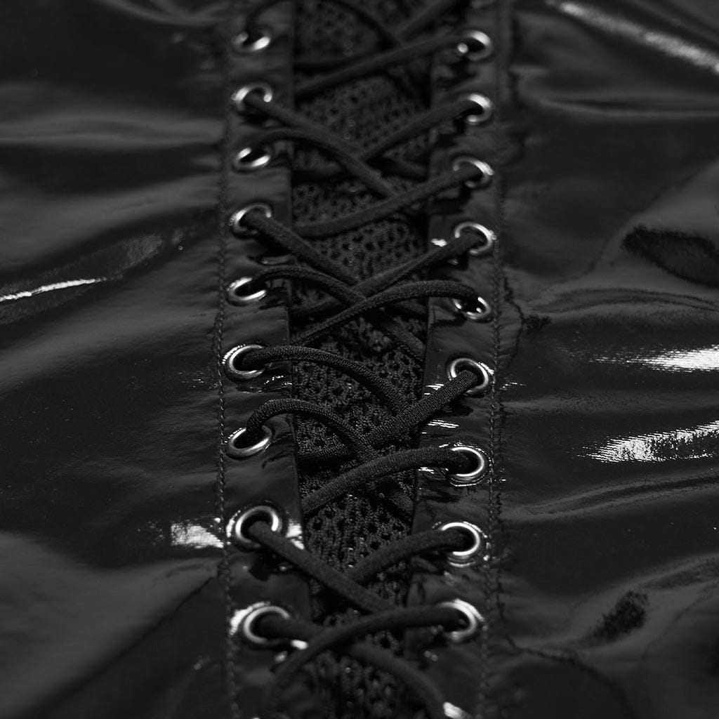 PUNK RAVE Women's Punk Buckle Strap Cutout Mesh Splice Dress