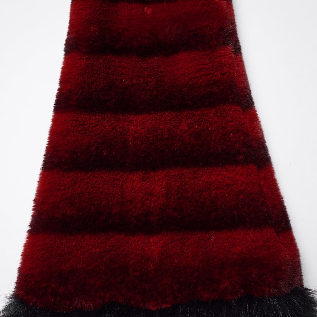 PUNK RAVE Women's Punk Buckle Strap Faux Fur Leg Warmers Red