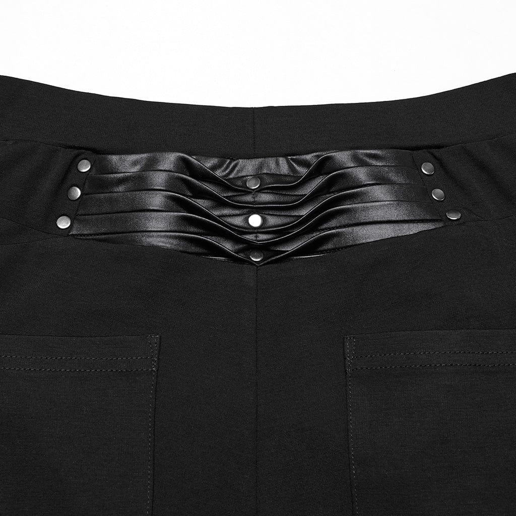 PUNK RAVE Women's Punk Buckle Strap Pleated Leggings