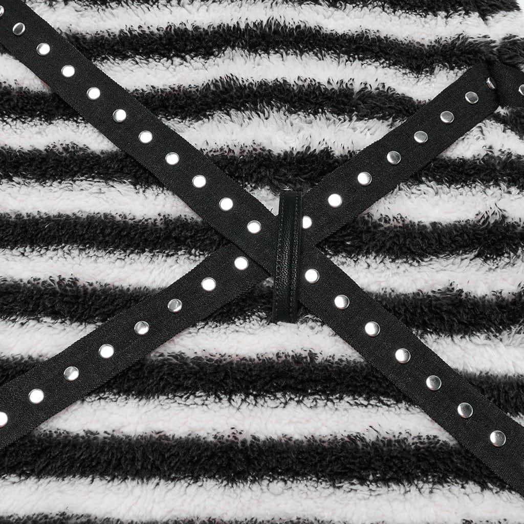 PUNK RAVE Women's Punk Buckle Striped Fluffy Leg Warmers