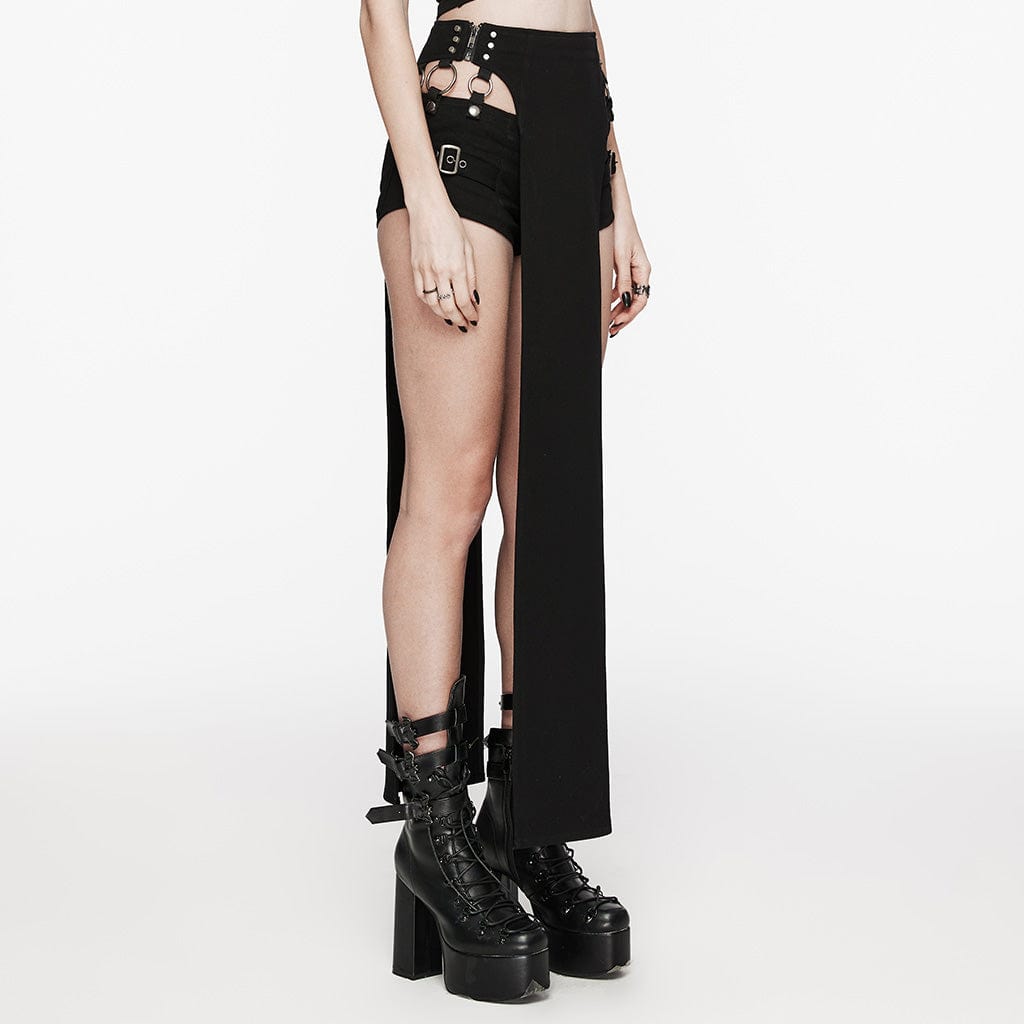 PUNK RAVE Women's Punk Buckle Studded Removable Shorts