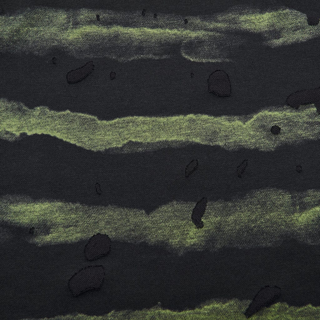 PUNK RAVE Women's Punk Buckle-up strap Mesh Splice Printed T-shirt Black-Green