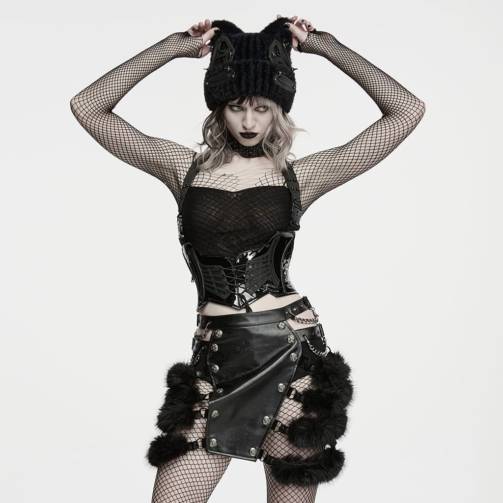 PUNK RAVE Women's Punk Cat Ear Furry Hat