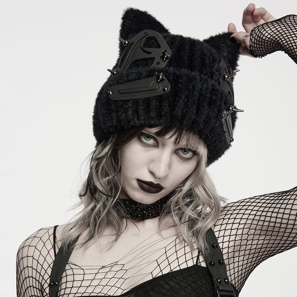 PUNK RAVE Women's Punk Cat Ear Furry Hat