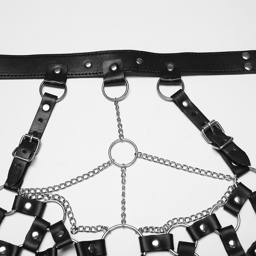 PUNK RAVE Women's Punk Chain Faux Leather Weaving Halterneck Body Harness
