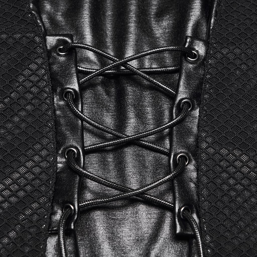 PUNK RAVE Women's Punk Chain Ruched Ruffle Trim Long Sleeve Bodycon Dress