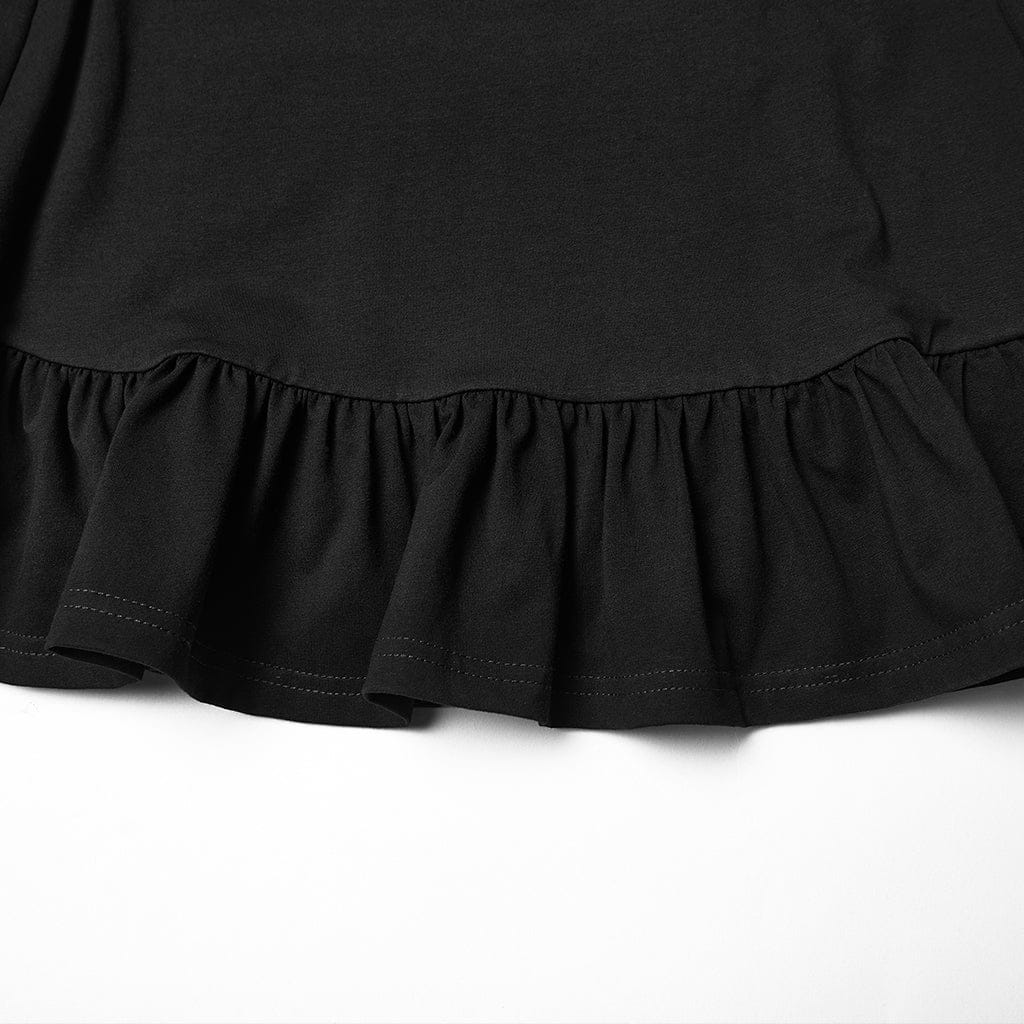 PUNK RAVE Women's Punk Cross Lip Printed Eyelet Straps Short Sleeved Dress