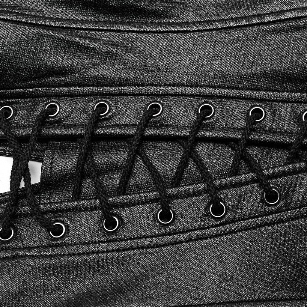 PUNK RAVE Women's Punk Cutout Lace-Up Buckle Tank Top