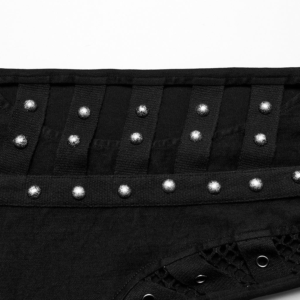 PUNK RAVE Women's Punk Cutout Mesh Eyelet Jeans