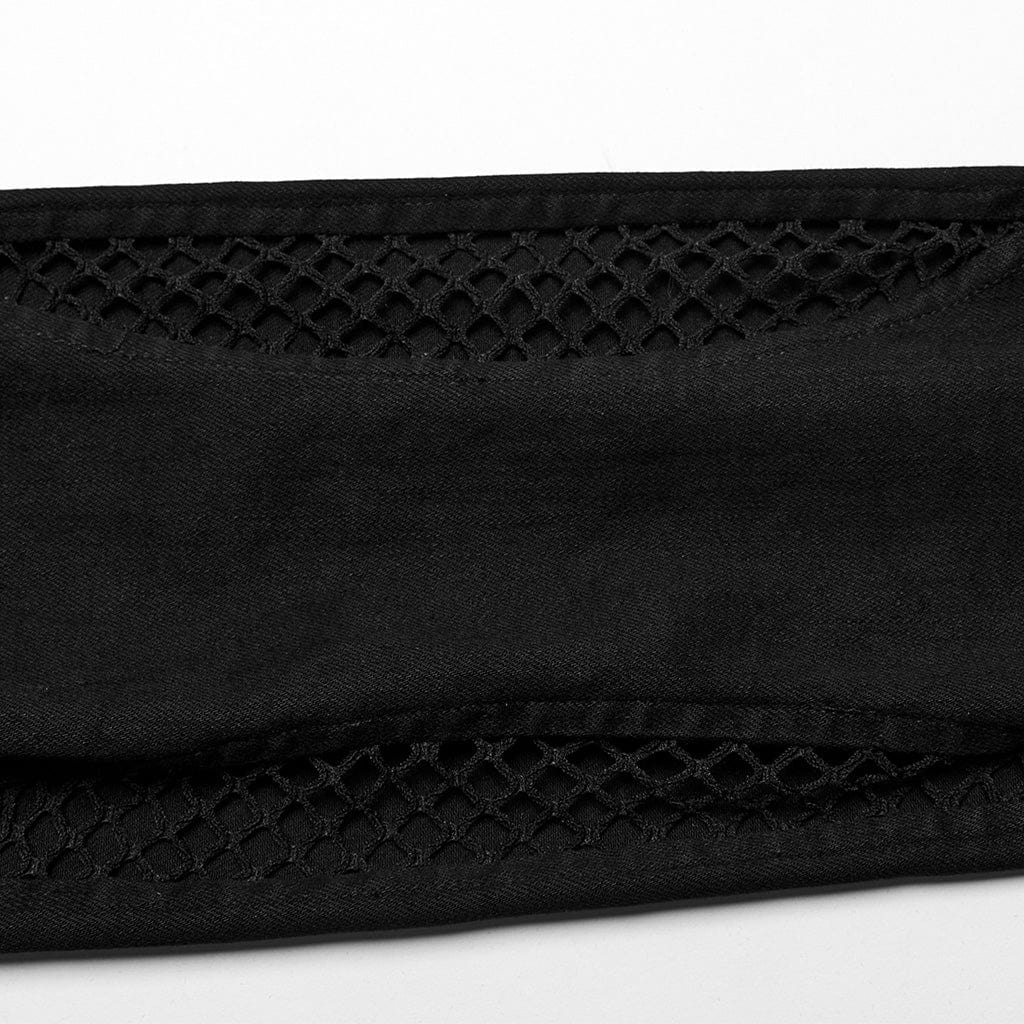 PUNK RAVE Women's Punk Cutout Mesh Eyelet Jeans