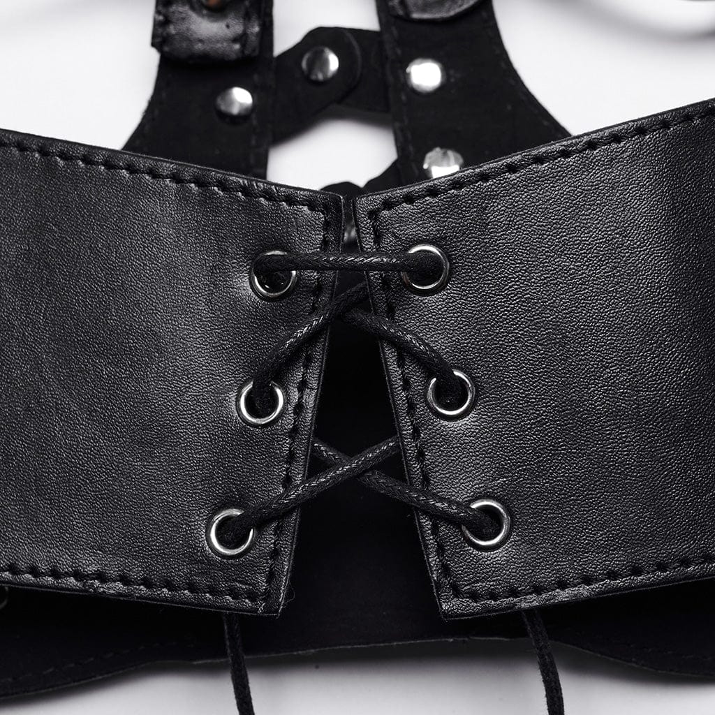 PUNK RAVE Women's Punk Detachable Halterneck Faux Leather Lingerie