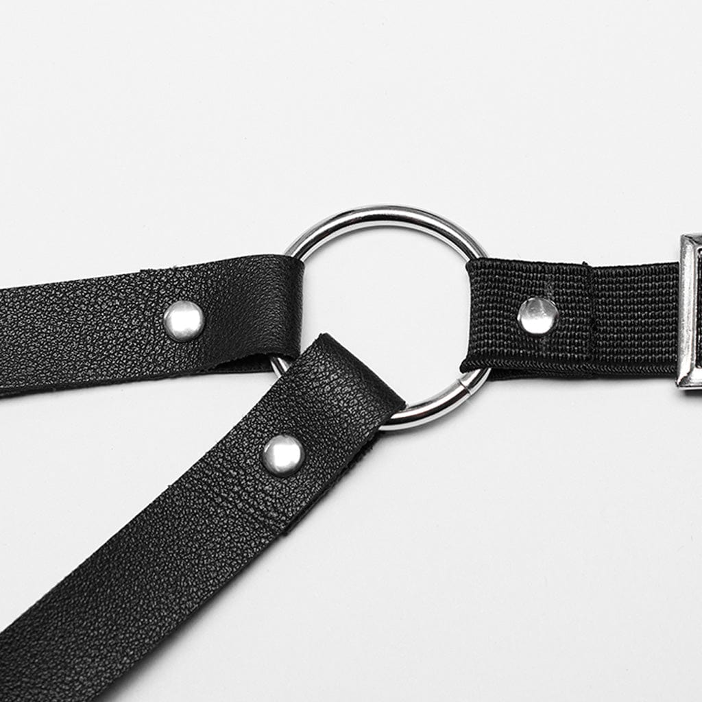 PUNK RAVE Women's Punk Double-shoulder Faux Leather Harness