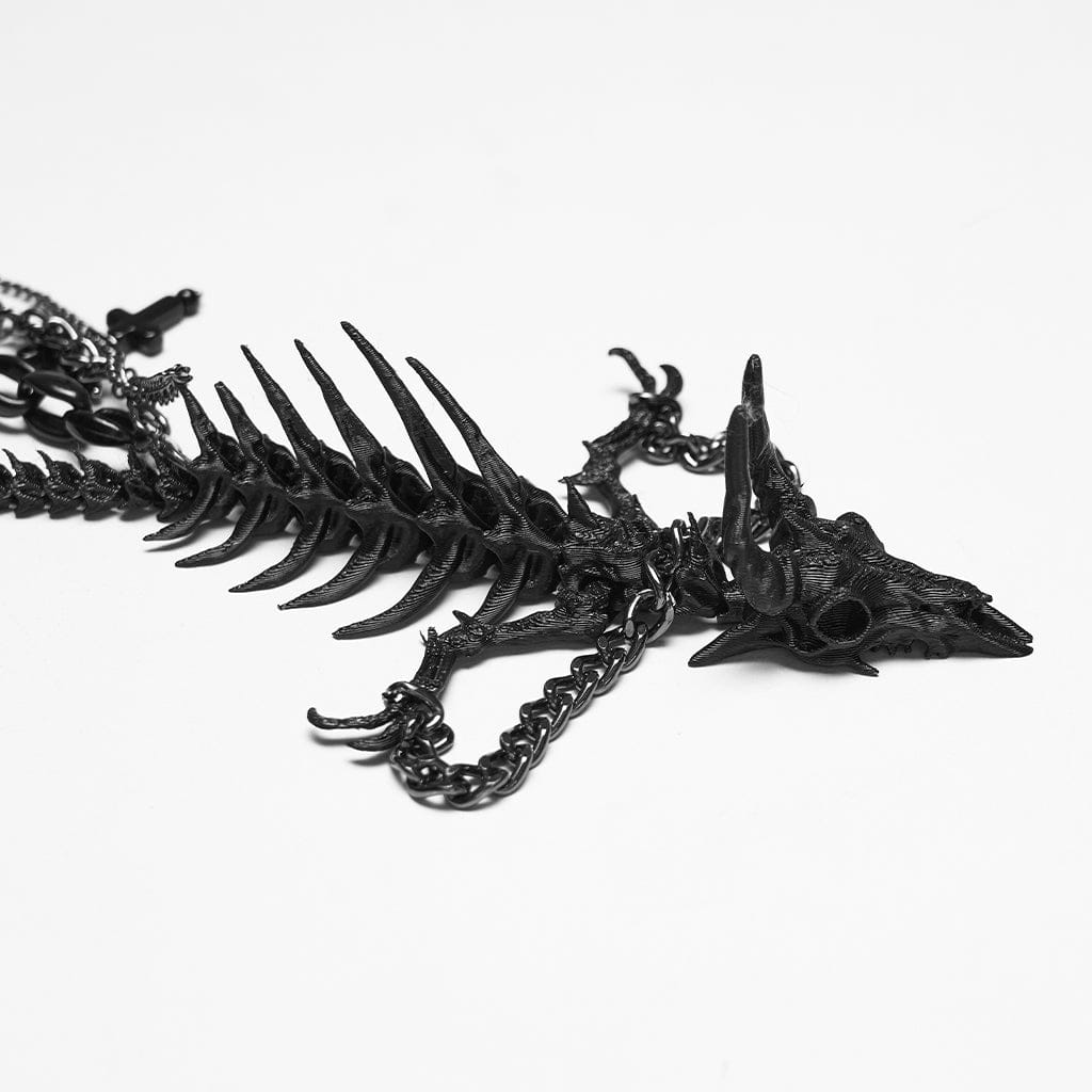 PUNK RAVE Women's Punk Dragon Bone Cross Chained Necklace