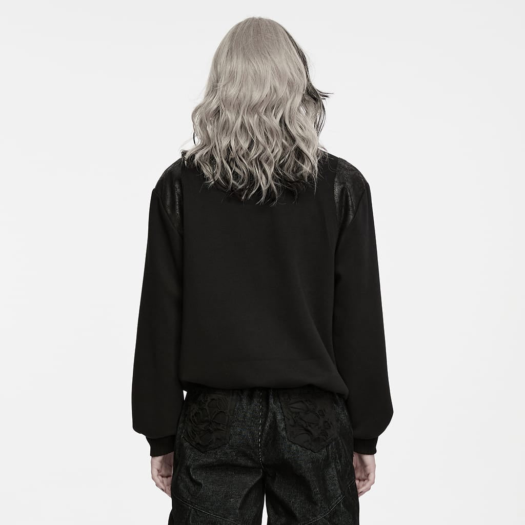 PUNK RAVE Women's Punk Eyelet Stand Collar Sweatshirt