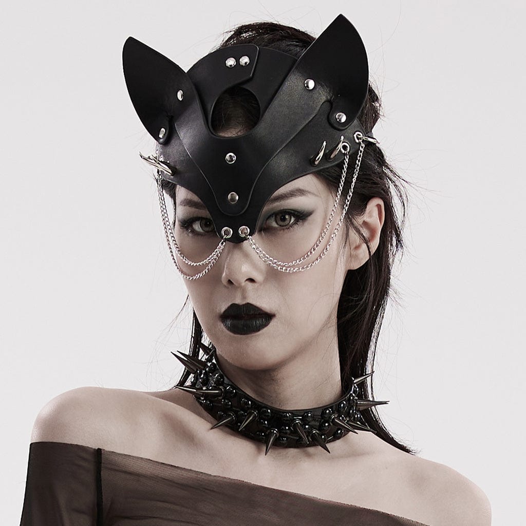 PUNK RAVE Women's Punk Fox Faux Leather Mask