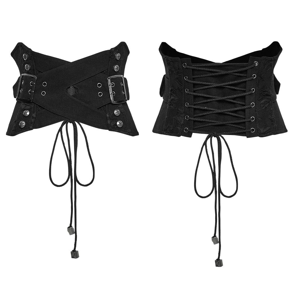 PUNK RAVE Women's Punk Interlaced Buckled Lace-up Underbust Corset