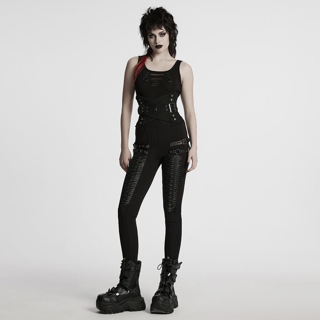 PUNK RAVE Women's Punk Interlaced Buckled Lace-up Underbust Corset