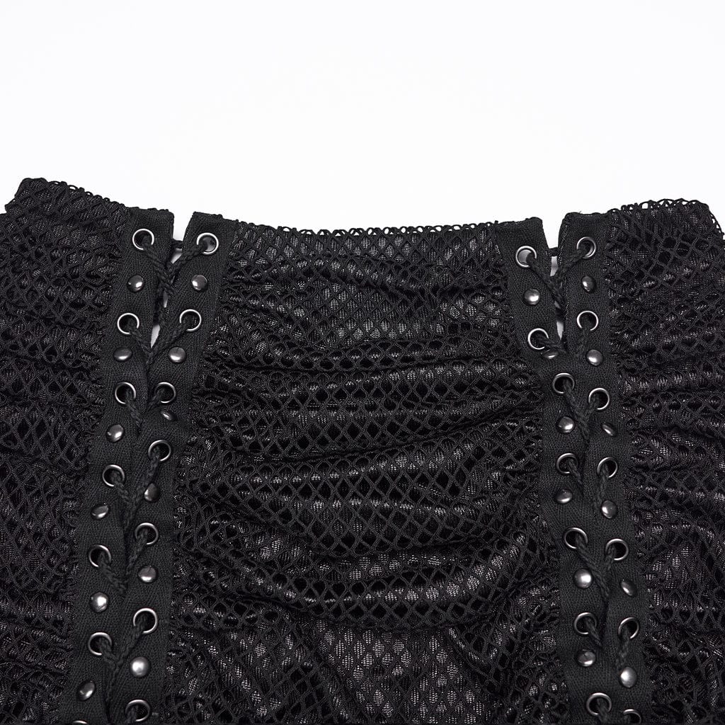 PUNK RAVE Women's Punk Irregular Lace-up Ruched Skirt