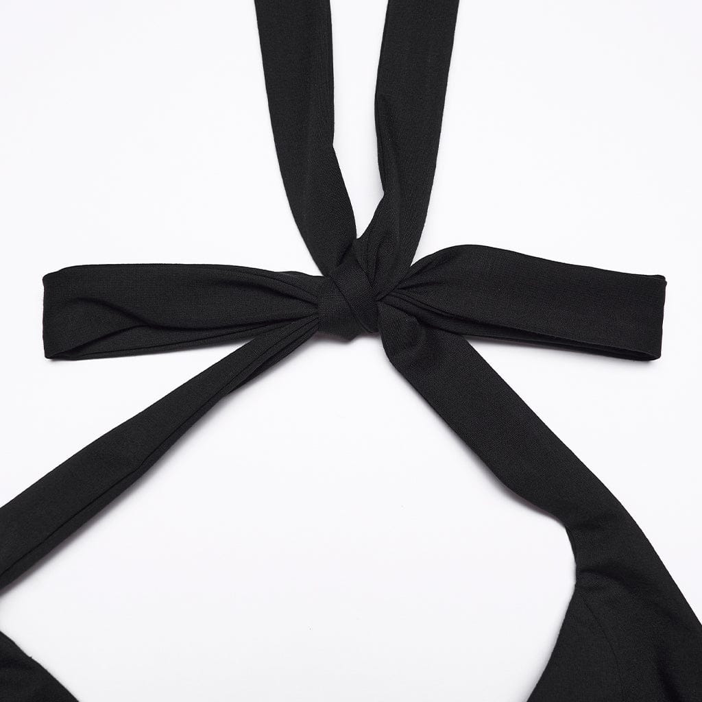 PUNK RAVE Women's Punk Irregular Layered Halterneck Dress Graduation Dress