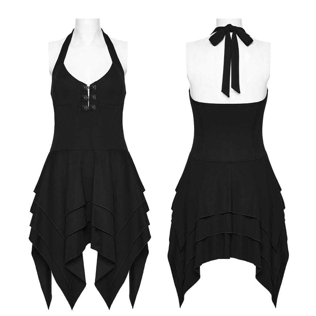 PUNK RAVE Women's Punk Irregular Layered Halterneck Dress Graduation Dress
