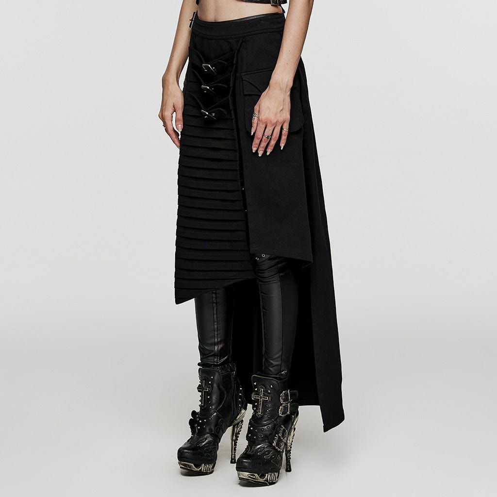 PUNK RAVE Women's Punk Irregular Ruched Split Skirt