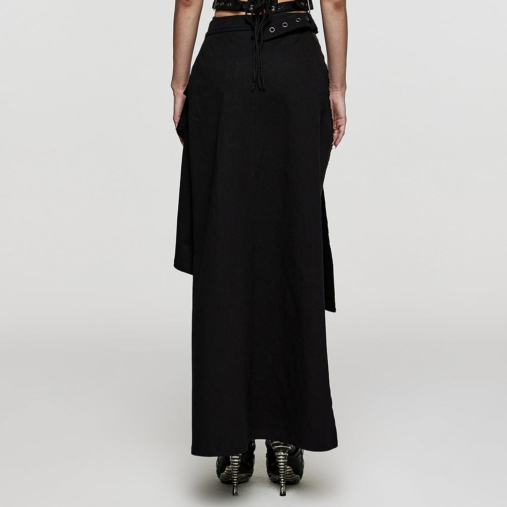 PUNK RAVE Women's Punk Irregular Ruched Split Skirt