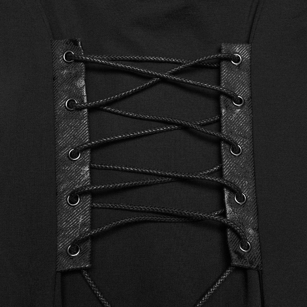 PUNK RAVE Women's Punk Lace-up Mesh Splice Slip Dress